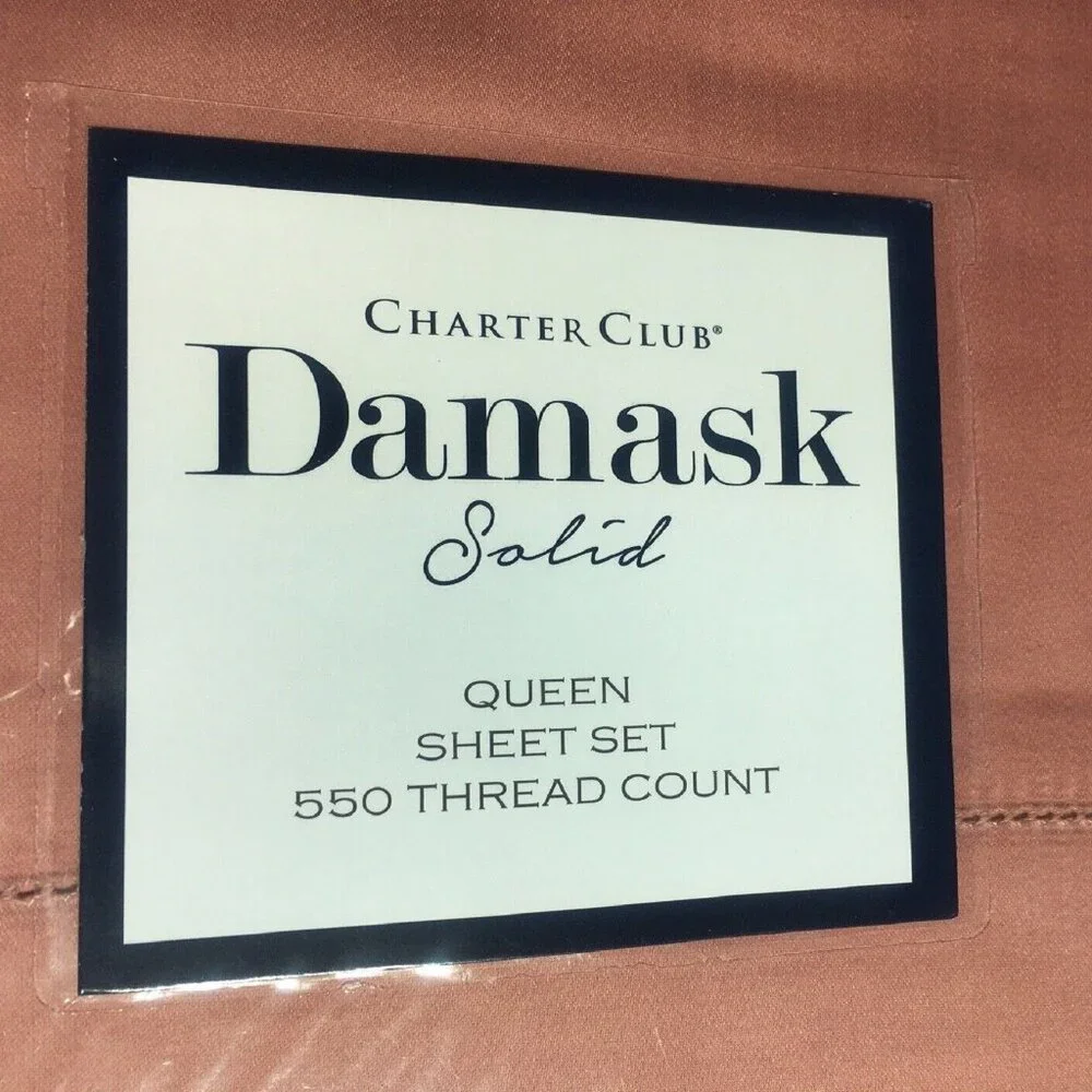 new BAKED CLAY color Charter Club Damask Solid 550TC 100% Cotton QUEEN Sheet Set - Picture 2 of 12